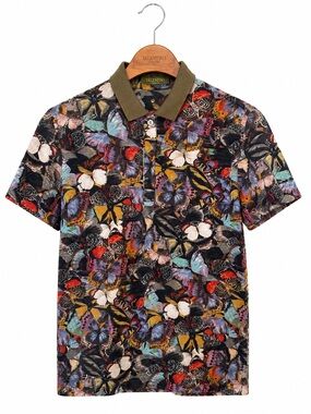 Valentino Camubutterfly Print Polo Shirt Butterfly Print Cotton Made in Italy M